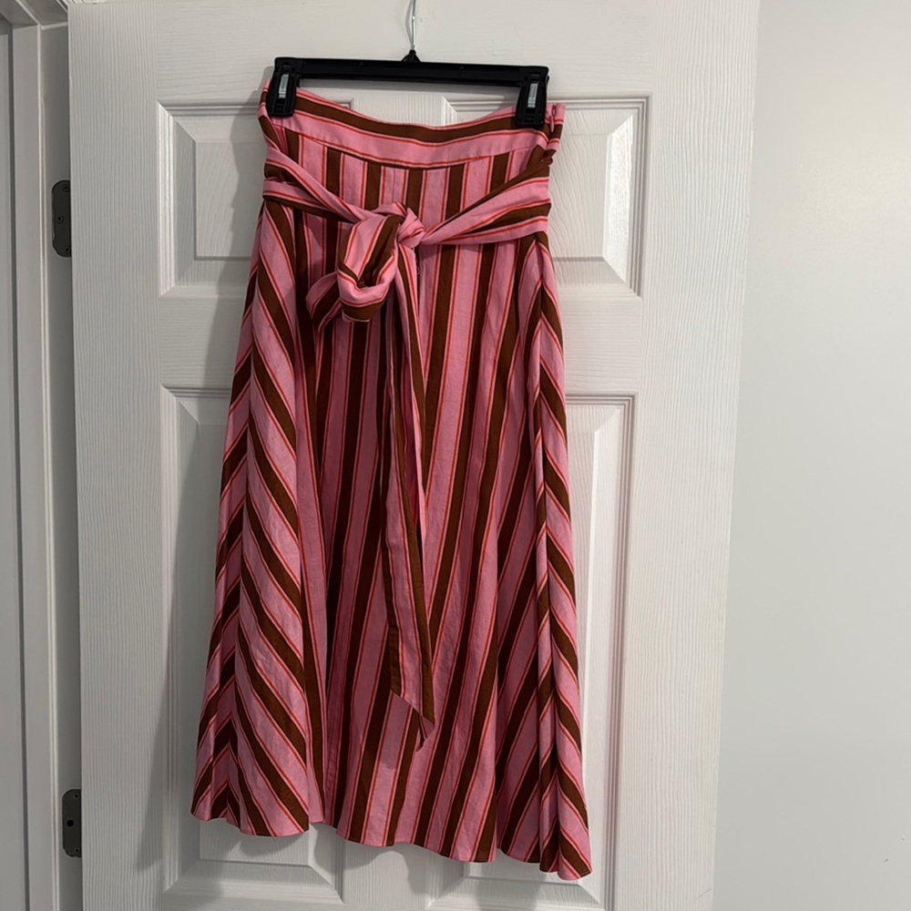 Kate Spade Pink and Red Midi A-Line Skirt with Tie Front
